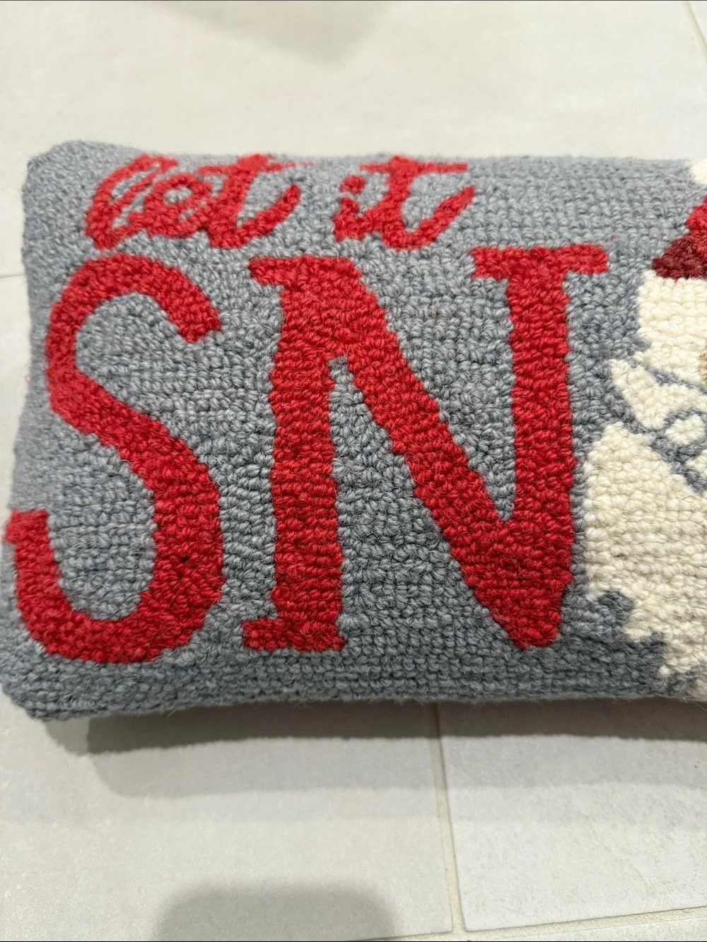 Mud Pie Gray and Red 'Santa' Hooked Accent Pillow